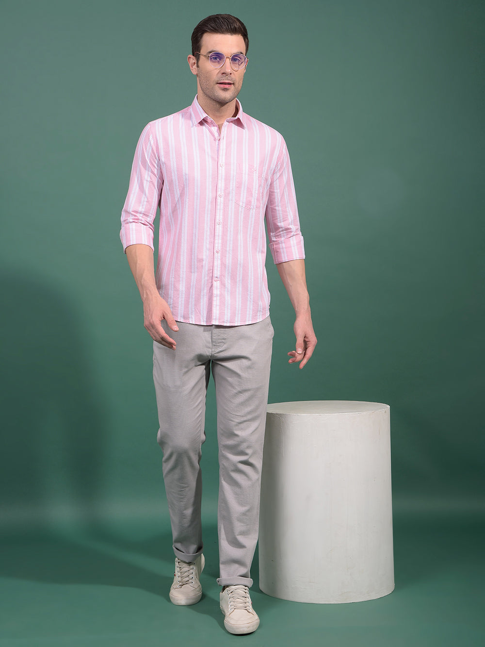 Pink Vertical Stripes 100% Cotton Shirt-Men Shirts-Crimsoune Club