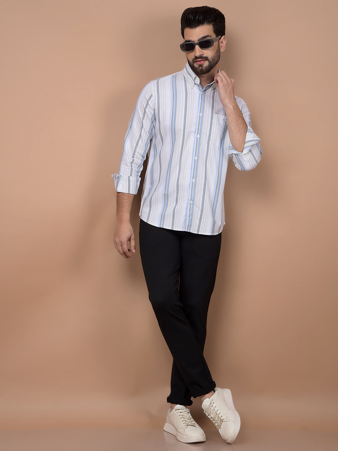 Grey Vertical Stripes 100% Cotton Shirt-Men Shirts-Crimsoune Club