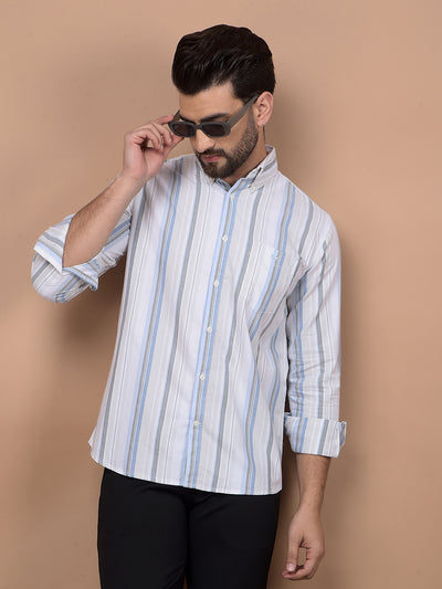 Grey Vertical Stripes 100% Cotton Shirt-Men Shirts-Crimsoune Club