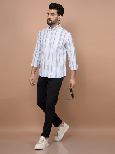 Grey Vertical Stripes 100% Cotton Shirt-Men Shirts-Crimsoune Club