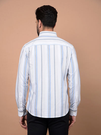 Grey Vertical Stripes 100% Cotton Shirt-Men Shirts-Crimsoune Club