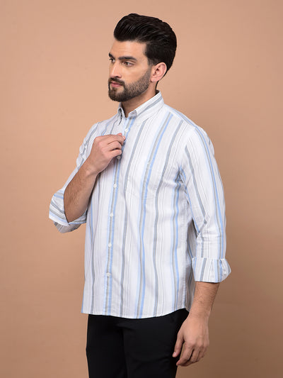 Grey Vertical Stripes 100% Cotton Shirt-Men Shirts-Crimsoune Club