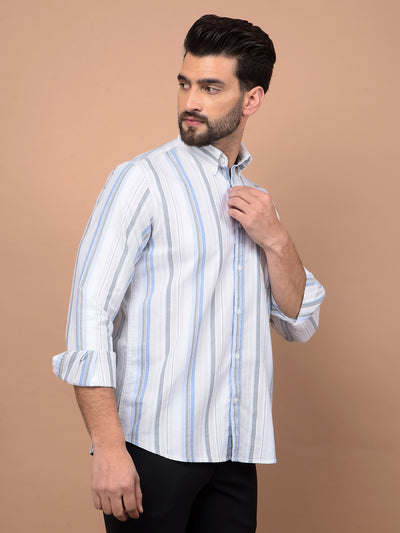 Grey Vertical Stripes 100% Cotton Shirt-Men Shirts-Crimsoune Club