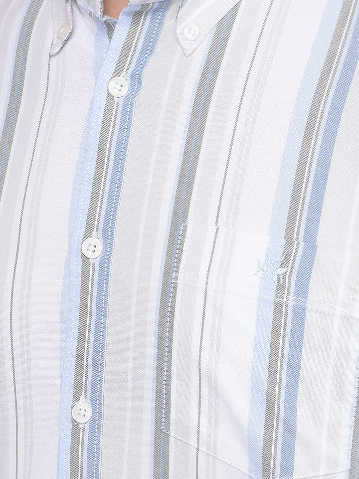 Grey Vertical Stripes 100% Cotton Shirt-Men Shirts-Crimsoune Club
