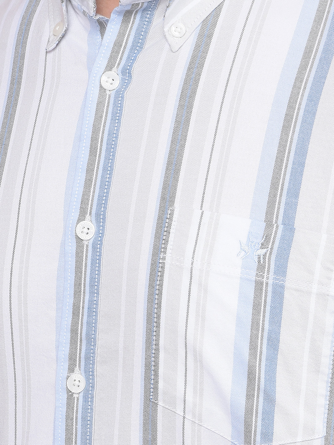Grey Vertical Stripes 100% Cotton Shirt-Men Shirts-Crimsoune Club