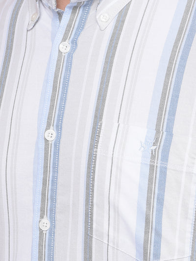 Grey Vertical Stripes 100% Cotton Shirt-Men Shirts-Crimsoune Club