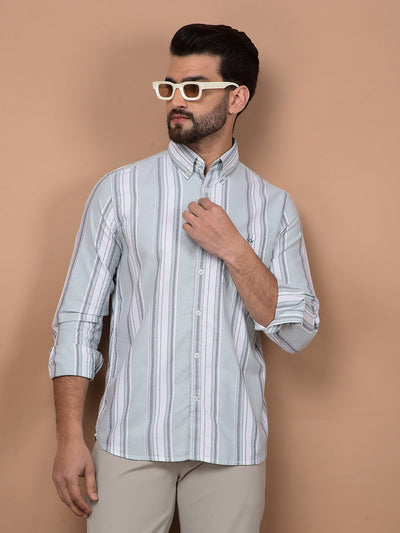 Green Vertical Stripes 100% Cotton Button Down Collar Shirt-Men Shirts-Crimsoune Club