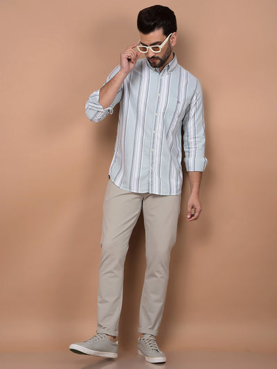 Green Vertical Stripes 100% Cotton Button Down Collar Shirt-Men Shirts-Crimsoune Club