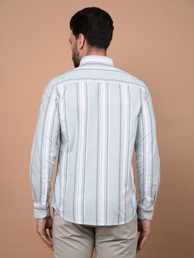 Green Vertical Stripes 100% Cotton Button Down Collar Shirt-Men Shirts-Crimsoune Club
