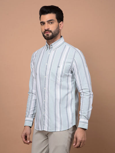 Green Vertical Stripes 100% Cotton Button Down Collar Shirt-Men Shirts-Crimsoune Club