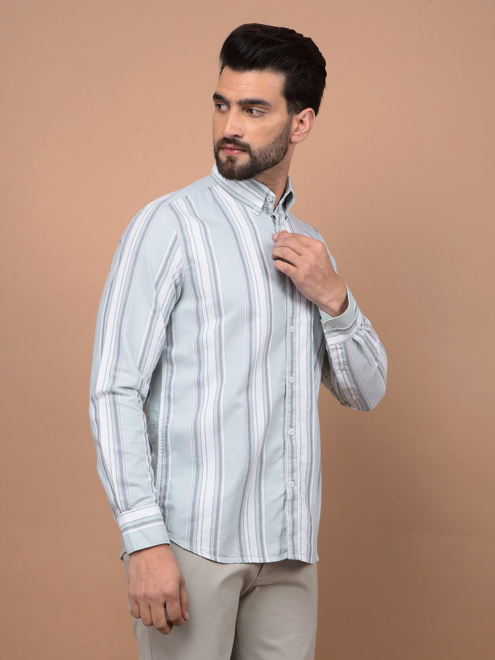 Green Vertical Stripes 100% Cotton Button Down Collar Shirt-Men Shirts-Crimsoune Club