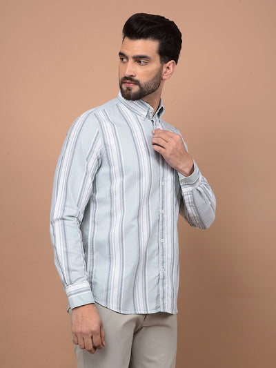 Green Vertical Stripes 100% Cotton Button Down Collar Shirt-Men Shirts-Crimsoune Club