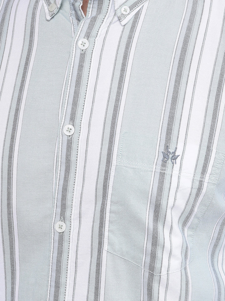 Green Vertical Stripes 100% Cotton Button Down Collar Shirt-Men Shirts-Crimsoune Club