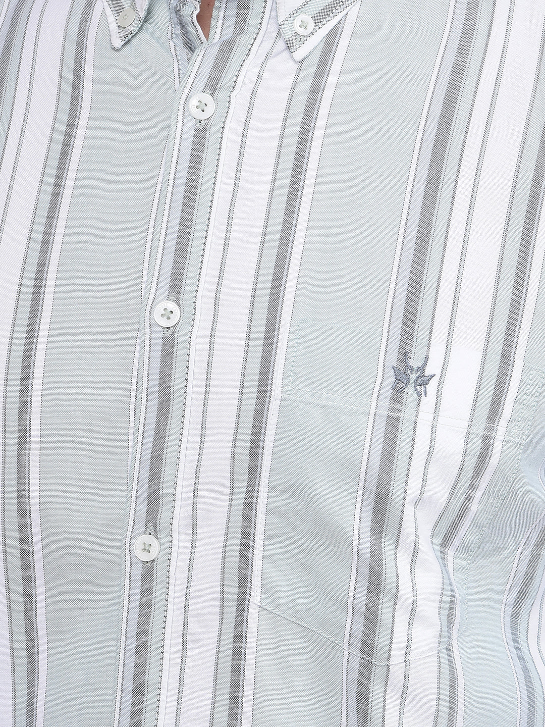 Green Vertical Stripes 100% Cotton Button Down Collar Shirt-Men Shirts-Crimsoune Club
