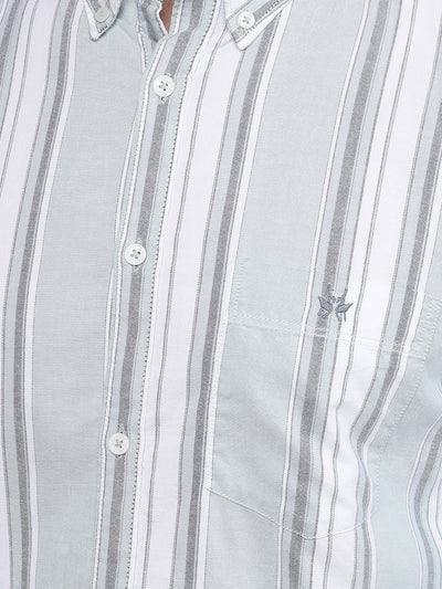 Green Vertical Stripes 100% Cotton Button Down Collar Shirt-Men Shirts-Crimsoune Club