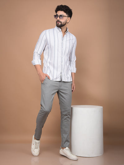 White Vertical Stripes 100% Cotton Button-Down Collar Shirt-Men Shirts-Crimsoune Club