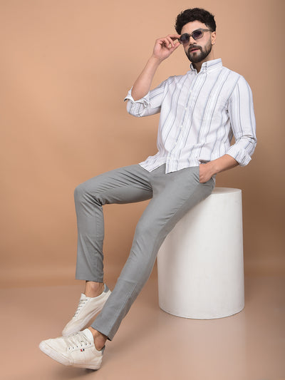 White Vertical Stripes 100% Cotton Button-Down Collar Shirt-Men Shirts-Crimsoune Club