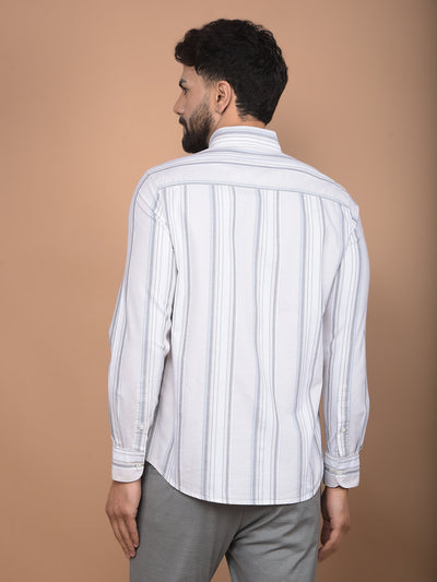 White Vertical Stripes 100% Cotton Button-Down Collar Shirt-Men Shirts-Crimsoune Club