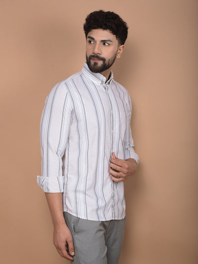 White Vertical Stripes 100% Cotton Button-Down Collar Shirt-Men Shirts-Crimsoune Club