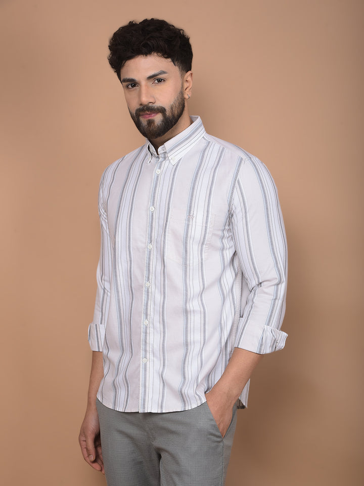 White Vertical Stripes 100% Cotton Button-Down Collar Shirt-Men Shirts-Crimsoune Club