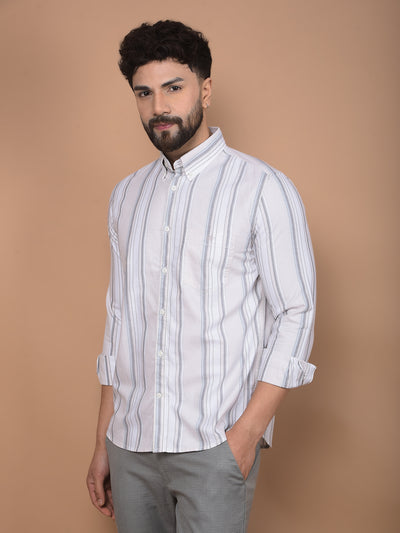 White Vertical Stripes 100% Cotton Button-Down Collar Shirt-Men Shirts-Crimsoune Club