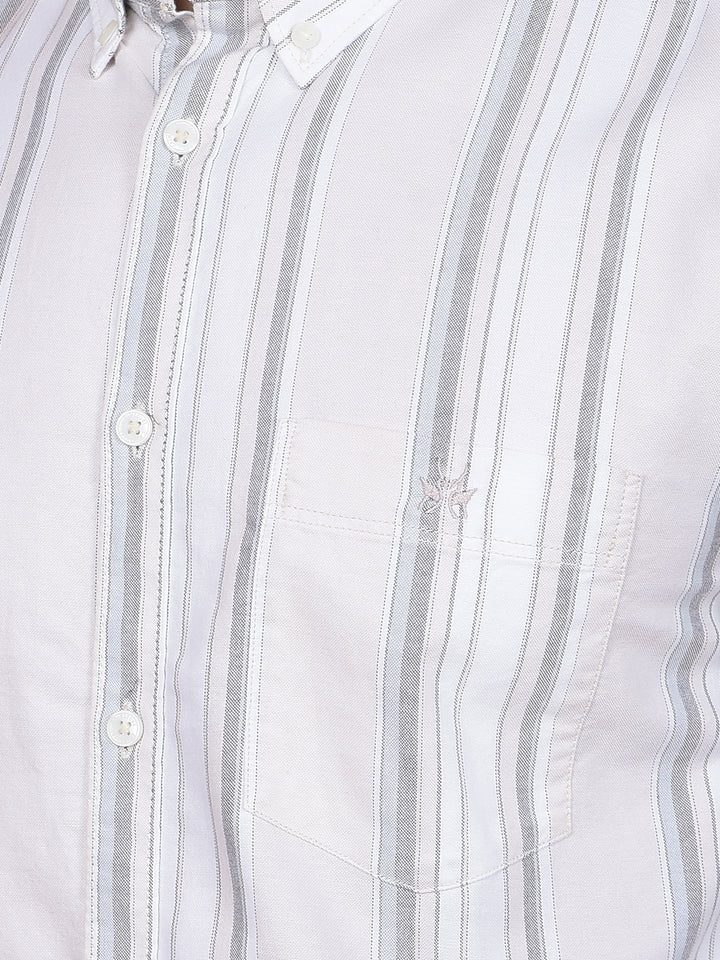 White Vertical Stripes 100% Cotton Button-Down Collar Shirt-Men Shirts-Crimsoune Club