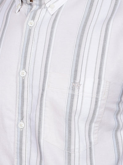 White Vertical Stripes 100% Cotton Button-Down Collar Shirt-Men Shirts-Crimsoune Club