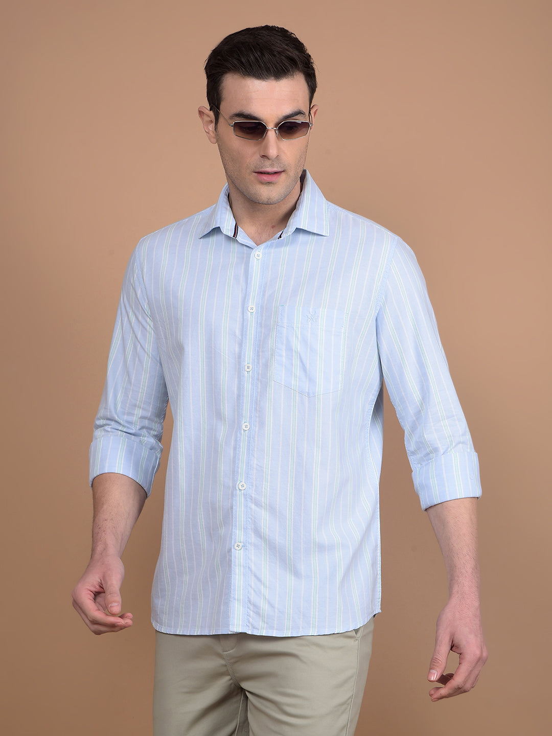 Blue Vertical Stripes 100% Cotton Shirt-Men Shirts-Crimsoune Club