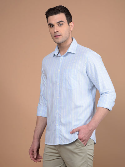 Blue Vertical Stripes 100% Cotton Shirt-Men Shirts-Crimsoune Club