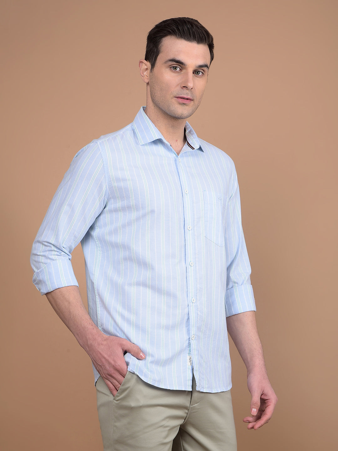 Blue Vertical Stripes 100% Cotton Shirt-Men Shirts-Crimsoune Club