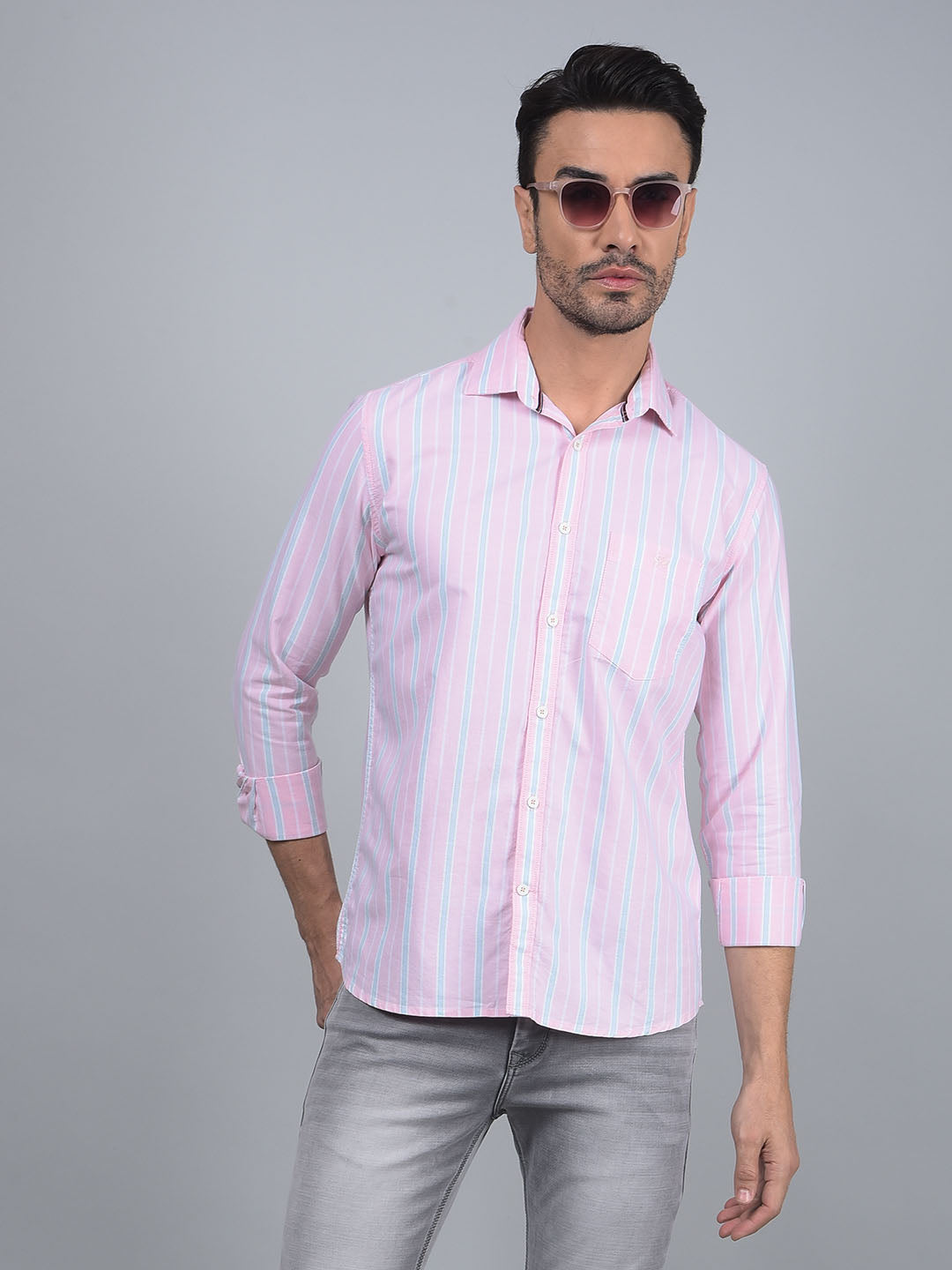 Pink Vertical Stripes 100% Cotton Shirt-Men Shirts-Crimsoune Club