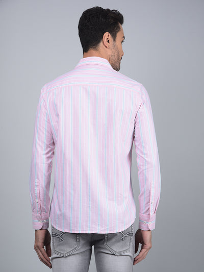 Pink Vertical Stripes 100% Cotton Shirt-Men Shirts-Crimsoune Club