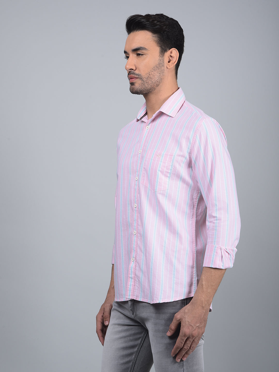 Pink Vertical Stripes 100% Cotton Shirt-Men Shirts-Crimsoune Club