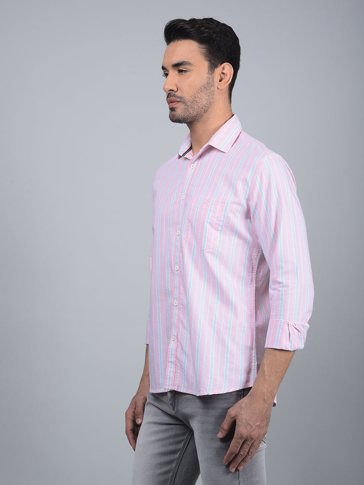 Pink Vertical Stripes 100% Cotton Shirt-Men Shirts-Crimsoune Club