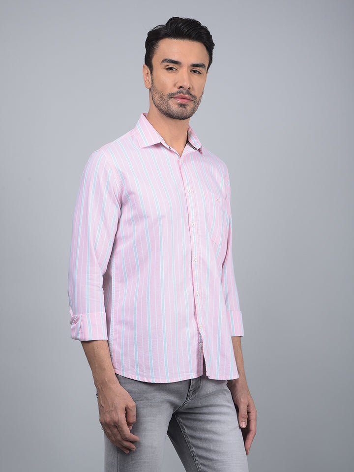 Pink Vertical Stripes 100% Cotton Shirt-Men Shirts-Crimsoune Club