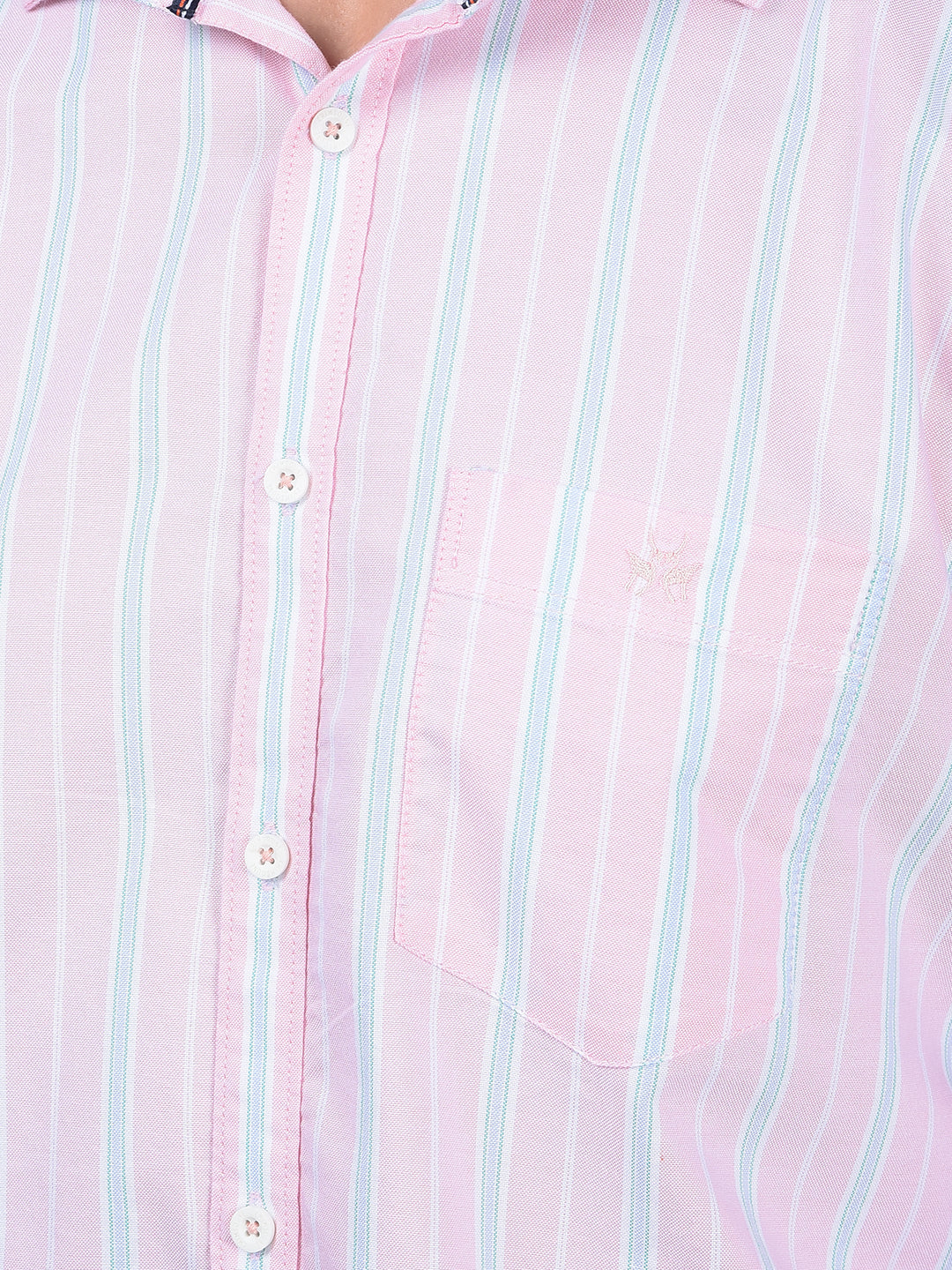 Pink Vertical Stripes 100% Cotton Shirt-Men Shirts-Crimsoune Club