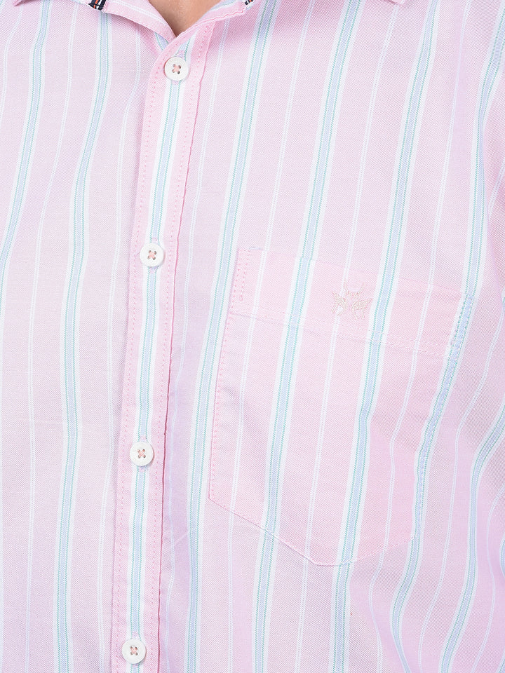 Pink Vertical Stripes 100% Cotton Shirt-Men Shirts-Crimsoune Club