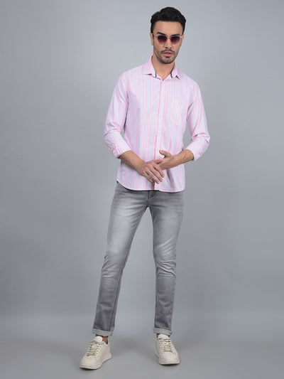 Pink Vertical Stripes 100% Cotton Shirt-Men Shirts-Crimsoune Club