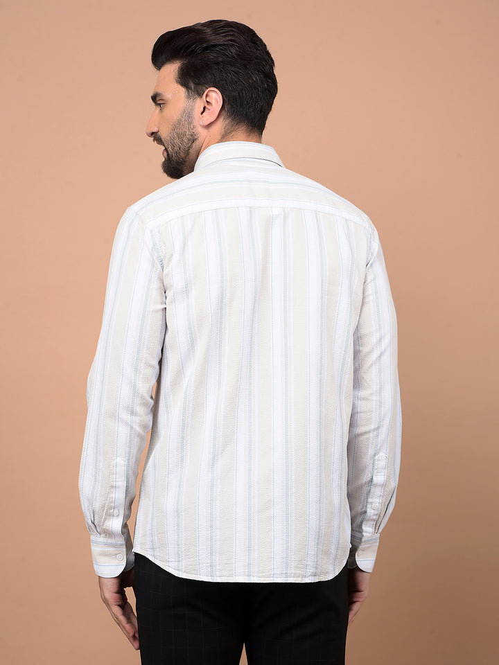 Beige Vertical Stripes 100% Cotton Shirt-Men Shirts-Crimsoune Club