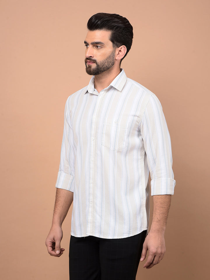 Beige Vertical Stripes 100% Cotton Shirt-Men Shirts-Crimsoune Club