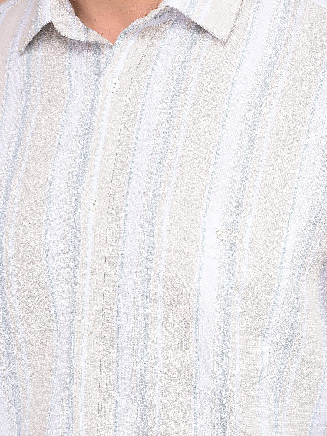 Beige Vertical Stripes 100% Cotton Shirt-Men Shirts-Crimsoune Club