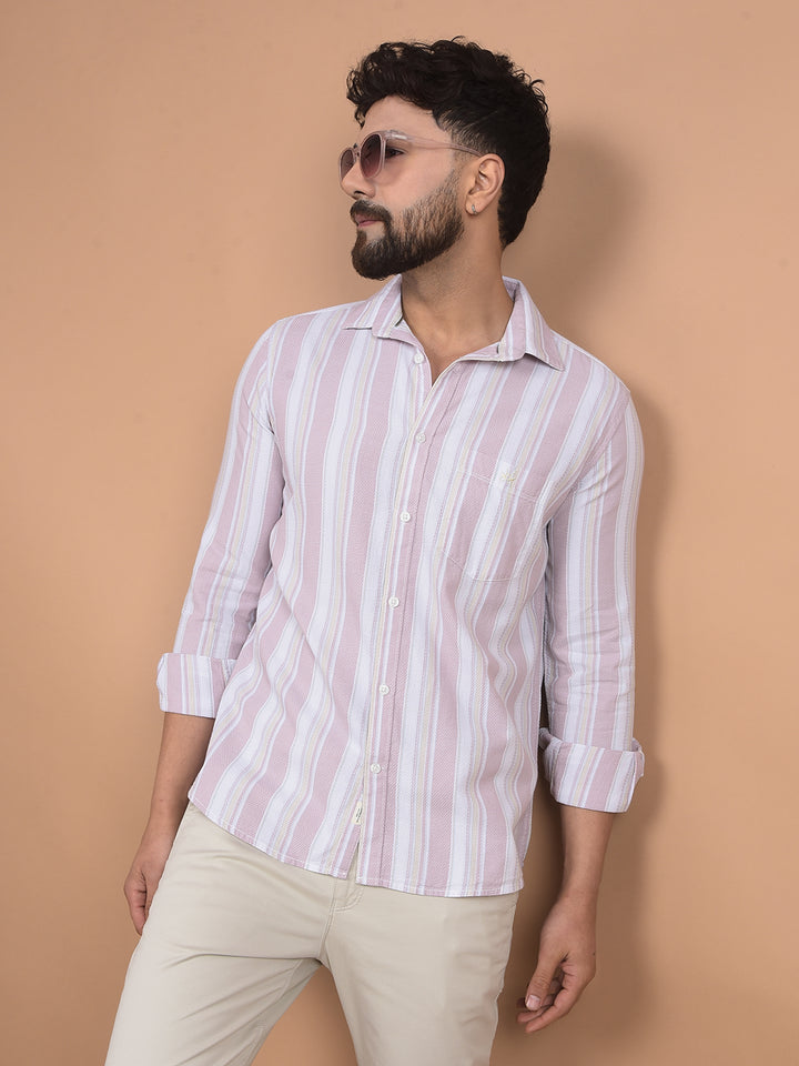 Purple Vertical Stripes 100% Cotton Knitted Shirt-Men Shirts-Crimsoune Club