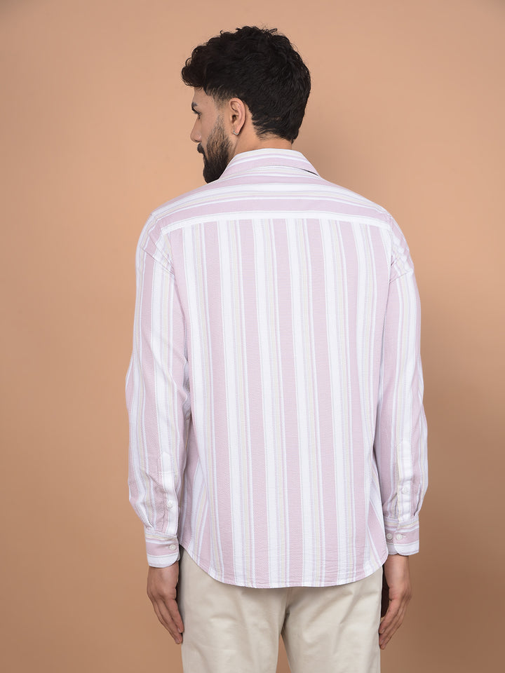 Purple Vertical Stripes 100% Cotton Knitted Shirt-Men Shirts-Crimsoune Club