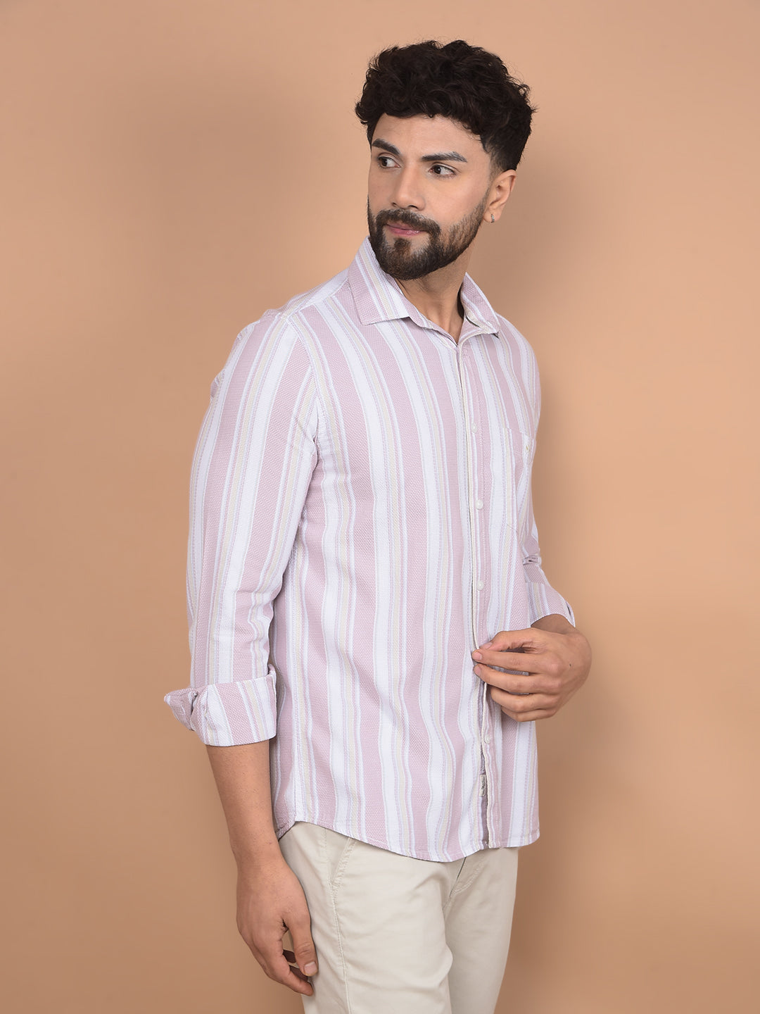 Purple Vertical Stripes 100% Cotton Knitted Shirt-Men Shirts-Crimsoune Club