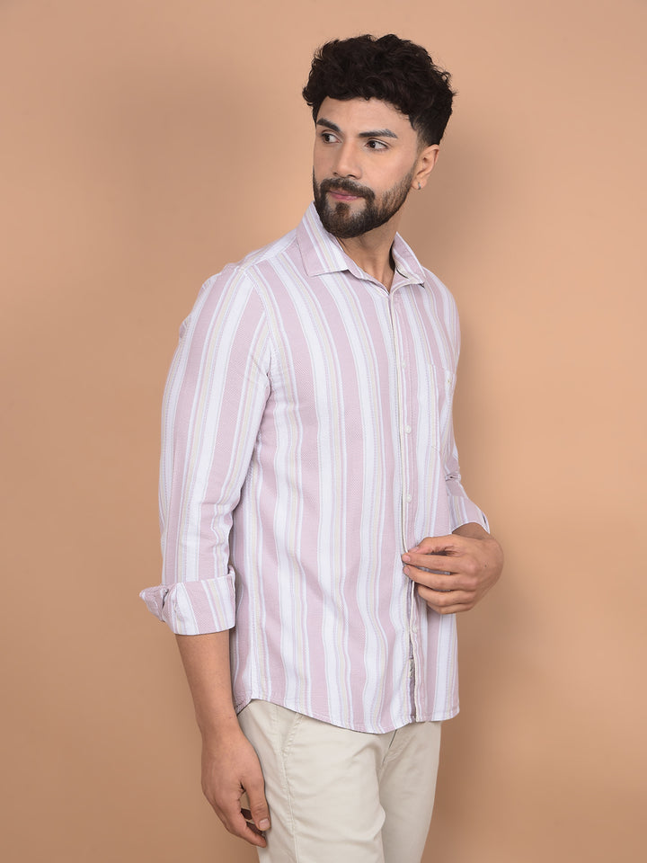 Purple Vertical Stripes 100% Cotton Knitted Shirt-Men Shirts-Crimsoune Club