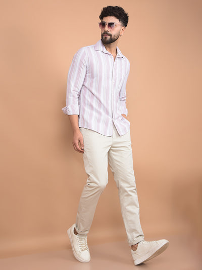Purple Vertical Stripes 100% Cotton Knitted Shirt-Men Shirts-Crimsoune Club