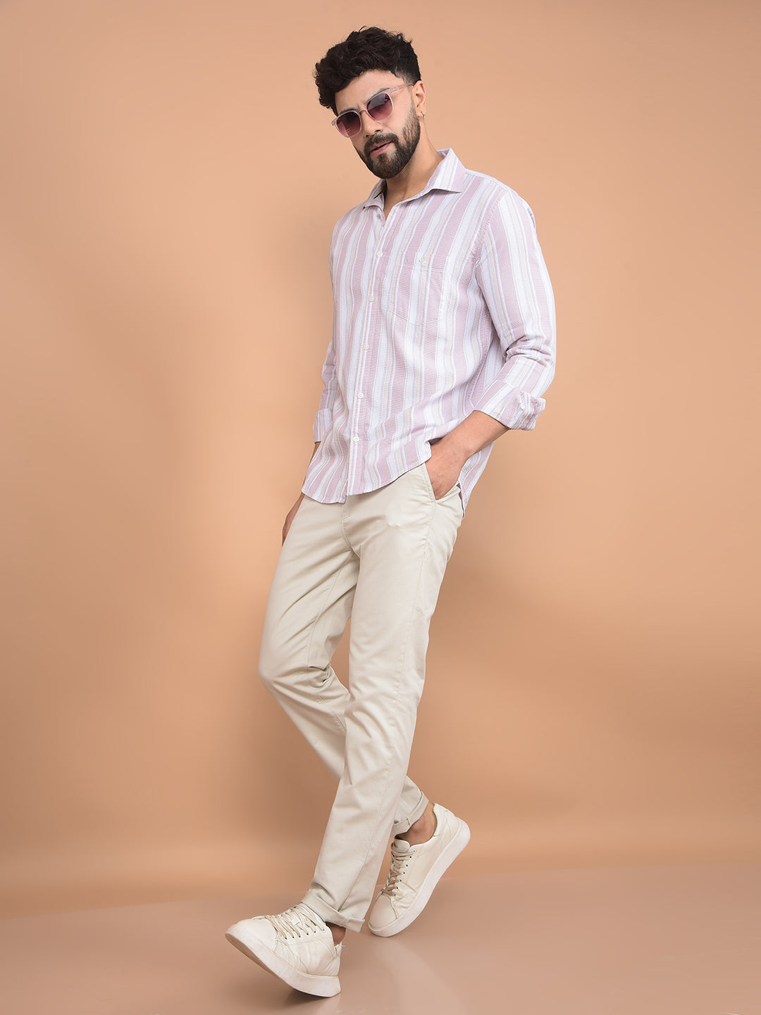 Purple Vertical Stripes 100% Cotton Knitted Shirt-Men Shirts-Crimsoune Club