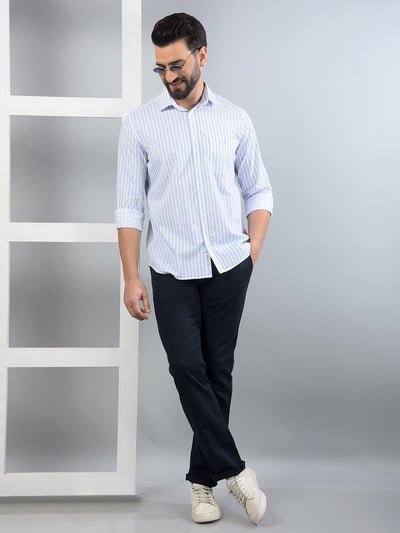 Blue Vertical Stripes 100% Cotton Shirt-Men Shirts-Crimsoune Club