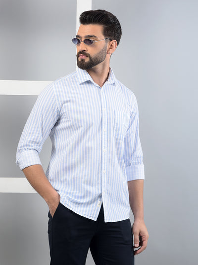 Blue Vertical Stripes 100% Cotton Shirt-Men Shirts-Crimsoune Club