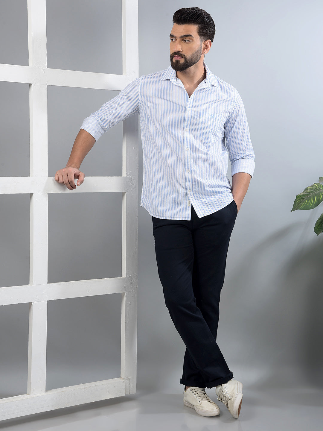 Blue Vertical Stripes 100% Cotton Shirt-Men Shirts-Crimsoune Club